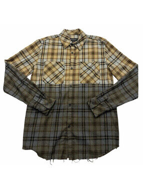 Eleven Paris Dip Dye Flannel Shirt Button Up Grey Brown Size M